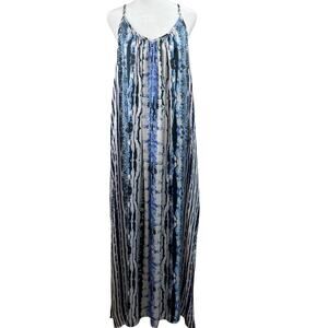 Neiman Marcus 100% Silk Tie Dye Maxi Slip Dress L Lingerie Side Slit Luxury Y2K